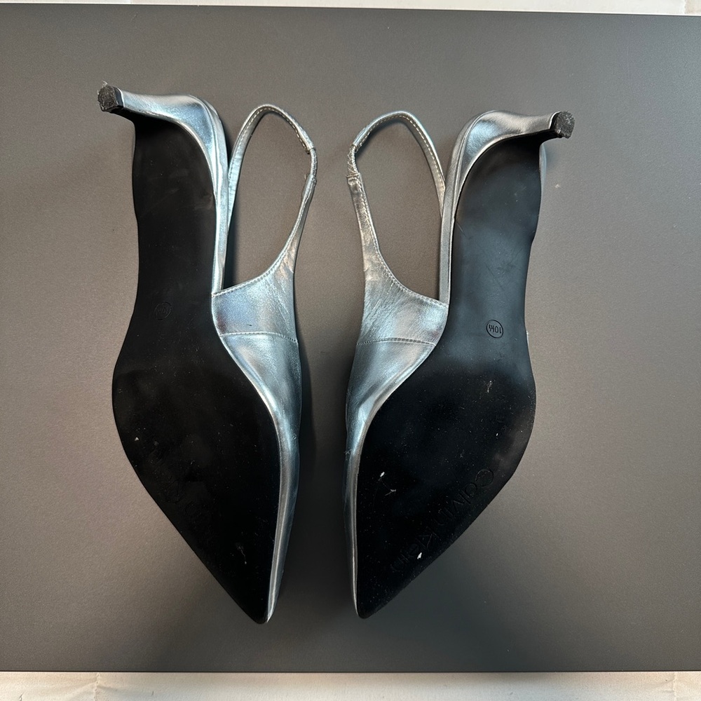 Calvin Klein Metallic Silver Slingback Heels - Picture 4 of 5